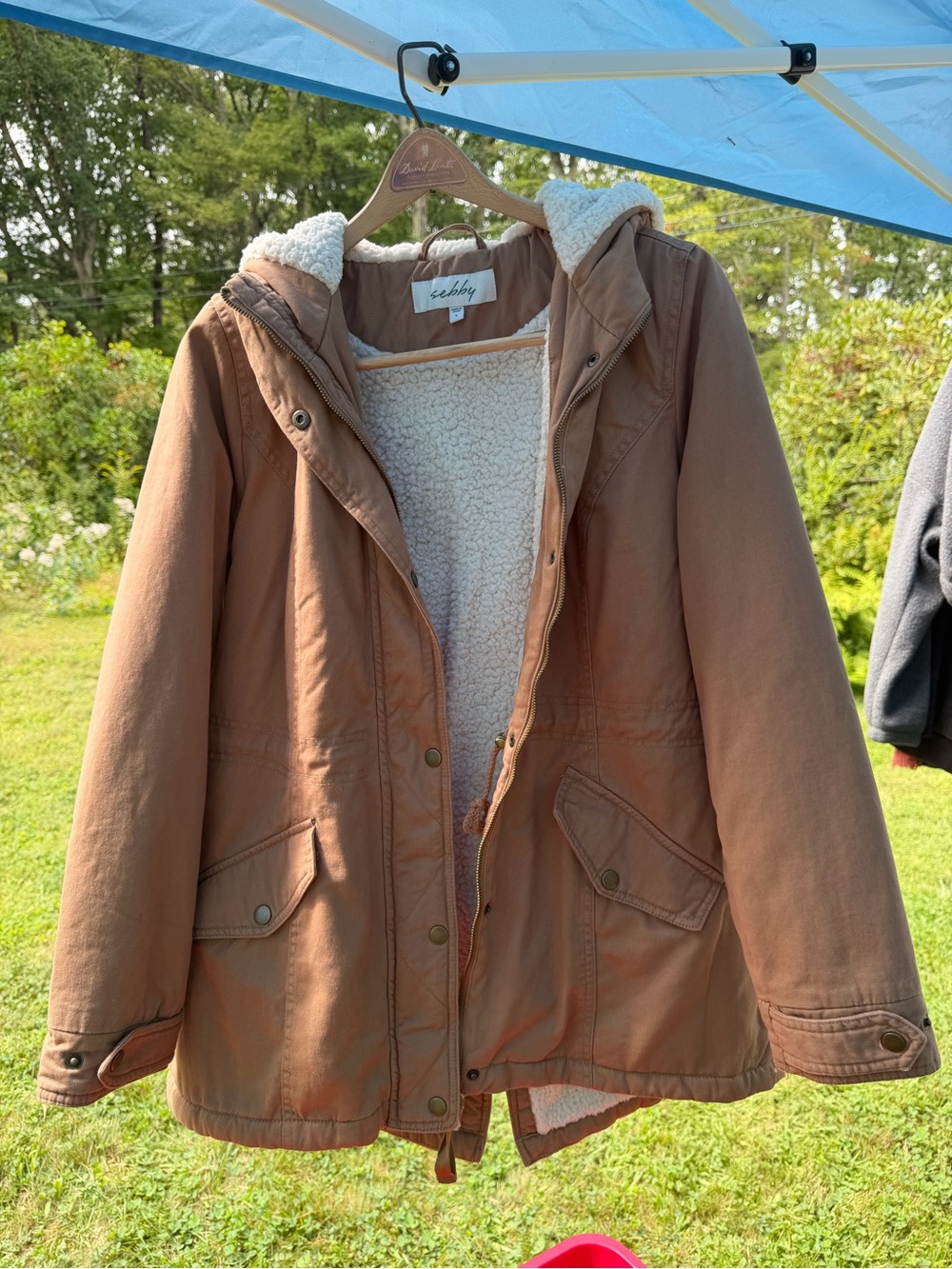 Sebby Tan Hooded Sherpa-Lined Utility Jacket